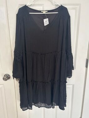 Indigo Rose Long Sleeve Midi Dress size 3X black Crochet-Sleeve Detail